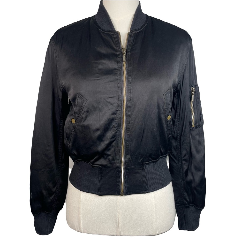 Vince Black Satin Bomber Jacket